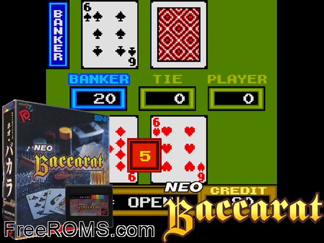 Neo Baccarat Hack NeoGeo Pocket game showing 3D box cover and gameplay screenshot